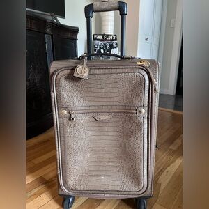 Henri Bendel Brown Crocodile-Embossed Carry On Luggage